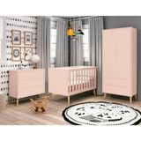 Kit Quarto Infantil Theo Rosa ¿ Guarda-Roupa 2 Portas + Cômoda + Berço