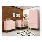 Kit Quarto Infantil Square Rosa - Berço + Cômoda sem Porta + Guarda-roupa
