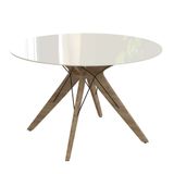 Mesa de Jantar Redonda com Tampo de Vidro Austin Off White e Freijó 120 cm