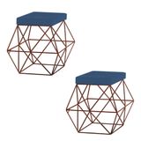 2 Puffs Decorativo Base Bronze Trixie Suede Azul Marinho