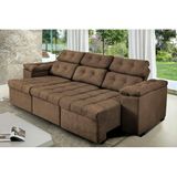 Sofa Itália 2,25 Mts Retrátil e Reclinavel Tecido Suede Café - Cama InBox