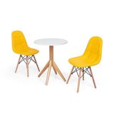 Conjunto Mesa de Jantar 60cm Branca com 2 Cadeiras Amarela