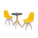 Conjunto Mesa de Jantar Maitê 60cm Preta com 2 Cadeiras Charles Eames Botonê Amarela