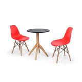 Conjunto Mesa de Jantar Maitê 60cm Preta 2 Cadeiras Vermelha