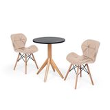 Conjunto Mesa de Jantar Maitê 60cm Preta com 2 Cadeiras Nude