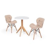 Conjunto Mesa de Jantar Maitê 60cm Branca e 2 Cadeiras Nude