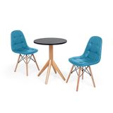 Conjunto Mesa de Jantar Maitê 60cm Preta 2 Cadeiras Turquesa