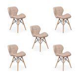 Kit 05 Cadeiras Charles Eames Eiffel Slim Wood Estofada Nude