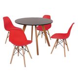 Mesa Inês 100cm Preta com 4 Cadeiras Eames Eiffel Vermelha