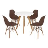 Mesa Laura 80cm Branca e 4 Cadeiras Eames Eiffel Marrom