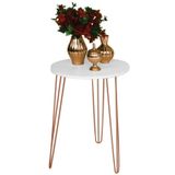 Mesa Redonda Tampo Branco Mdf 35Cm Pé De Ferro Metal Rosa