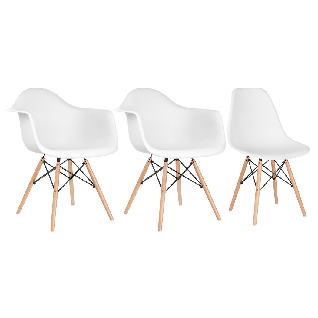 Conjunto 2 x cadeiras Eames DAW com braços + 1 cadeira Eiffel DSW - Branco