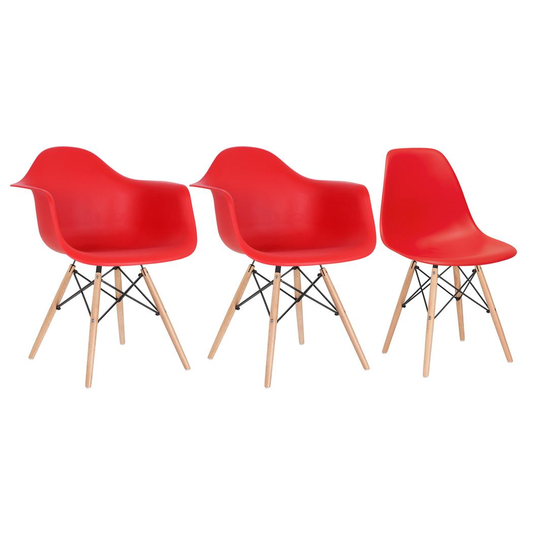 Conjunto 2 x cadeiras Eames DAW com braços + 1 cadeira Eiffel DSW - Vermelho