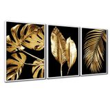 Quadro Premium Textura Cxalta Folha Ouro Em Preto3 3un 40x60 Titulo Moldura Branca