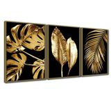 Quadro Premium Textura Cxalta Folha Ouro Em Preto3 3un 40x60 Titulos Moldura Caqui