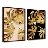 Quadro Premium Textura Cx Alta Folhas De Ouro 1 2un 40x60 Titulos Moldura Madeira