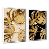 Quadro Premium Textura Cx Alta Folhas De Ouro 1 2un 40x60 Titulos Moldura Branca