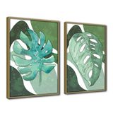 Quadro Premium Textura Cx Alta Folha Sob Verde 3 2un 40x60 Titulos Moldura Caqui