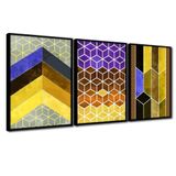 Quadros Premium Textura Cxalta 40x60 Chevron Amarelo 3un Titulos Moldura Preto