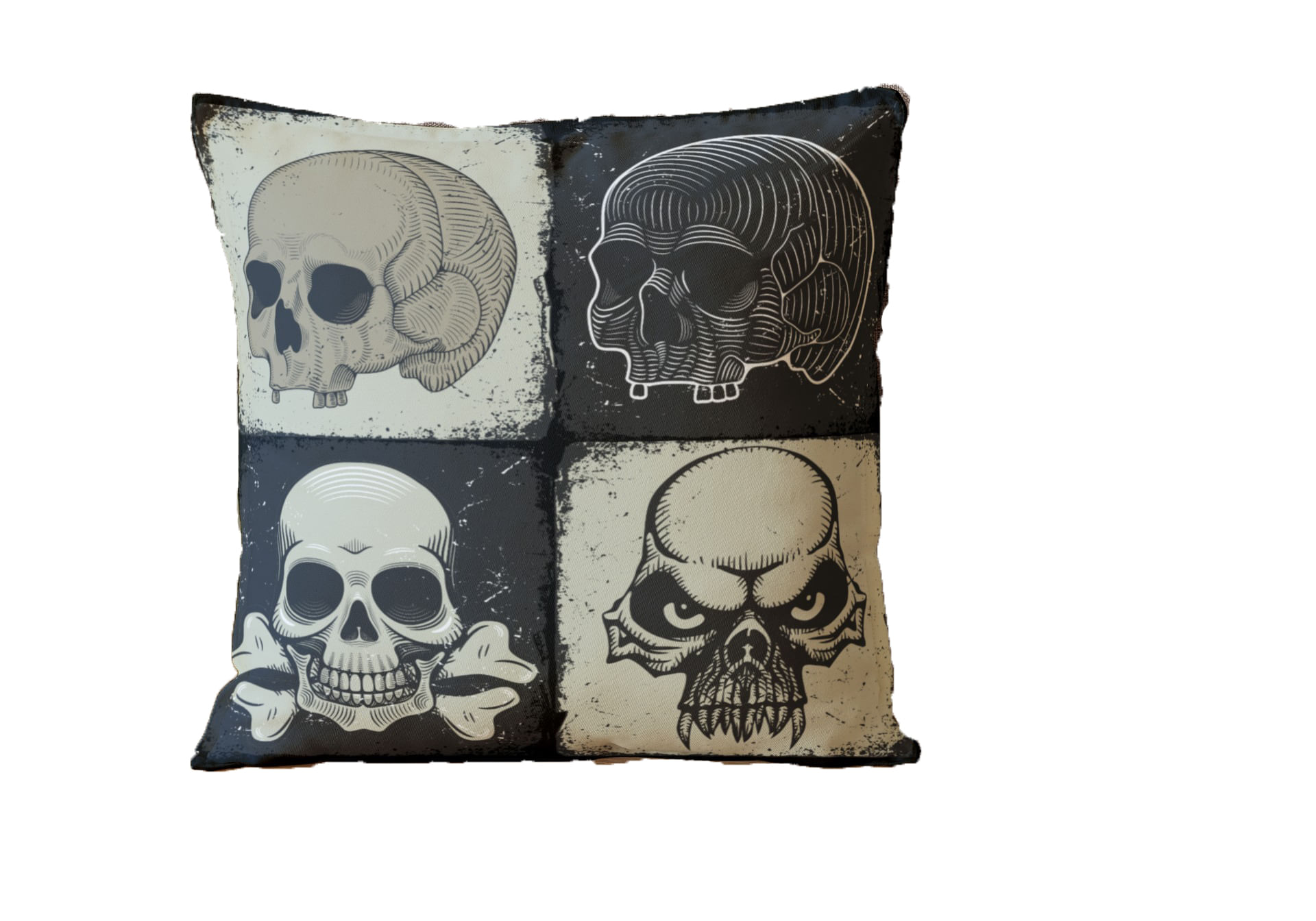 Almofada Para Sofá Sala Cheia 40x40 Preto E Branco Caveira