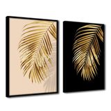 Quadro Premium Textura Cx Alta Folhas De Ouro 4 2un 40x60 Titulos Moldura Preta