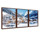 Quadros Premium Textura Cx Alta Cidade Na Neve 40x60 3un Titulos Moldura Ocre