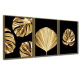 Quadro Premium Textura Cxalta Folha Ouro Em Preto2 3un 40x60 Titulos Moldura Caqui