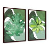 Quadro Premium Textura Cx Alta Folha Sob Verde 2 2un 40x60 Titulos Moldura Madeira