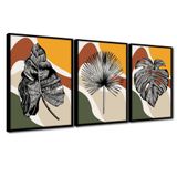 Quadro Premium Textura Cx Alta Folhas Em Cores 4 3un 40x60 Titulos Moldura Preta