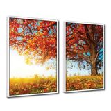 Quadro Premium Textura Cx Alta Árvore Outono 2un 40x60 Titulos Moldura Branca