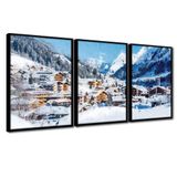 Quadros Premium Textura Cx Alta Cidade Na Neve 40x60 3un Titulos Moldura Preta