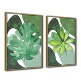 Quadro Premium Textura Cx Alta Folha Sob Verde 2 2un 40x60 Titulos Moldura Caqui