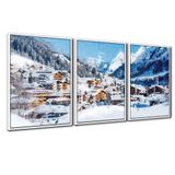 Quadros Premium Textura Cx Alta Cidade Na Neve 40x60 3un Titulos Moldura Branca