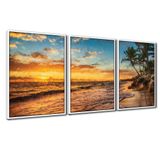 Quadros Premium Textura Cx Alta Praia Ensolarada 40x60 3un Titulos Moldura Branca