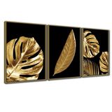 Quadro Premium Textura Cxalta Folha Ouro Em Preto1 3un 40x60 Titulos Moldura Caqui