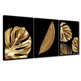 Quadro Premium Textura Cxalta Folha Ouro Em Preto1 3un 40x60 Titulos Moldura Preta