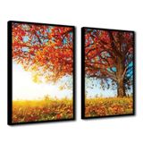 Quadro Premium Textura Cx Alta Árvore Outono 2un 40x60 Titulos Moldura Preta