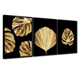 Quadro Premium Textura Cxalta Folha Ouro Em Preto2 3un 40x60 Titulos Moldura Preta