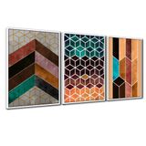 Quadros Premium Textura Cx Alta 40x60 Chevron Marrom 3un Titulos Moldura Branca