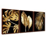 Quadro Premium Textura Cxalta Folha Ouro Em Preto3 3un 40x60 Titulos Moldura Ocre