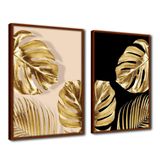 Quadro Premium Textura Cx Alta Folhas De Ouro 6 2un 40x60 Titulos Moldura Ocre