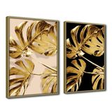 Quadro Premium Textura Cx Alta Folhas De Ouro 1 2un 40x60 Titulos Moldura Caqui