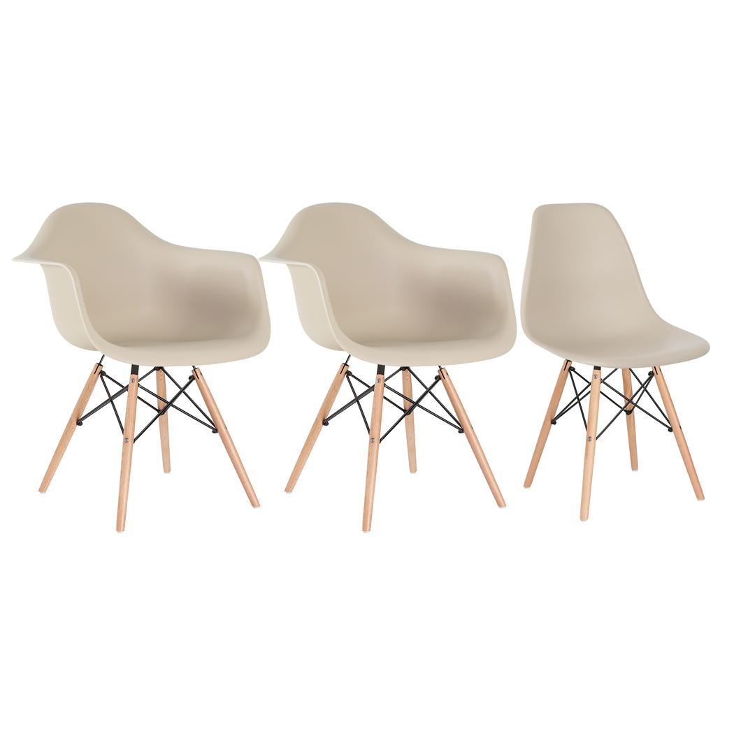 Conjunto 2 x cadeiras Eames DAW com braços + 1 cadeira Eiffel DSW - Nude