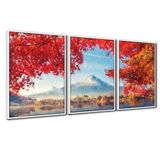 Quadros Premium Textura Cxalta Monte Fuji Outono 40x60 3un Titulos Moldura Branca