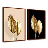 Quadro Premium Textura Cx Alta Folhas De Ouro 3 2un 40x60 Titulos Moldura Ocre