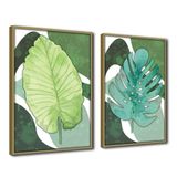 Quadro Decorativo Textura Cx Alta 2un 40x60 Folha Sob Verde1  Titulo Moldura Caqui