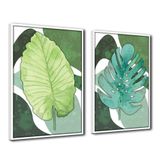 Quadro Decorativo Textura Cx Alta 2un 40x60 Folha Sob Verde1  Titulo Moldura Branca