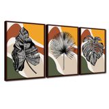 Quadro Premium Textura Cx Alta Folhas Em Cores 4 3un 40x60  Titulo Moldura Madeira