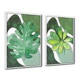 Quadro Premium Textura Cx Alta Folha Sob Verde 2 2un 40x60  Titulo Moldura Branca