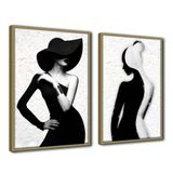 Quadro Decorativo Textura Cx Alta Estilo Mulher 2 Un 40x60  Titulo Moldura Caqui